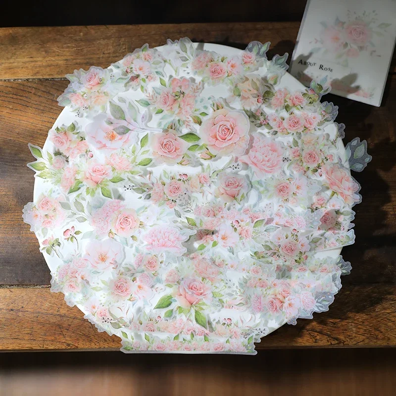 45pcs Vintage Small Rose Sticker Planner Collage Junk Journal DIY Album Scrapbooking Stationery Washi Stickers Korean Style