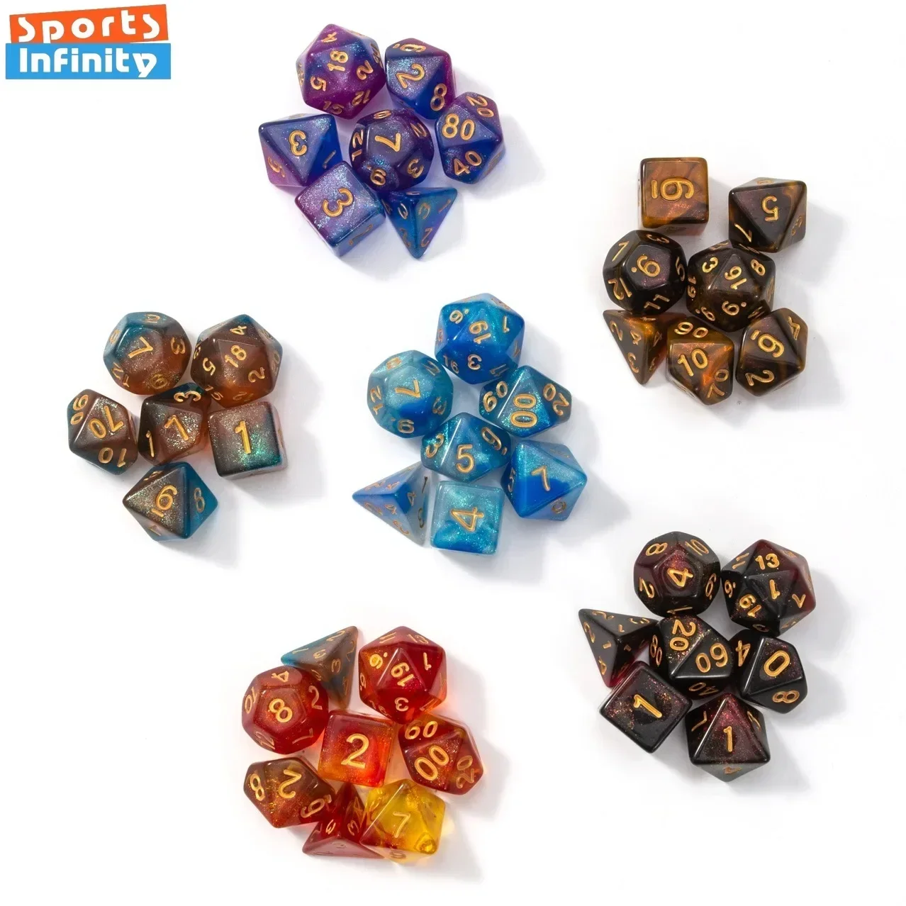 Dual Color Multi Sided Number Dice 7pcs/set for TRPG TPG Cthulhu COC Running Team Table Board Game Dnd Dice Set Polyhedral game dice dice set acrylic dice