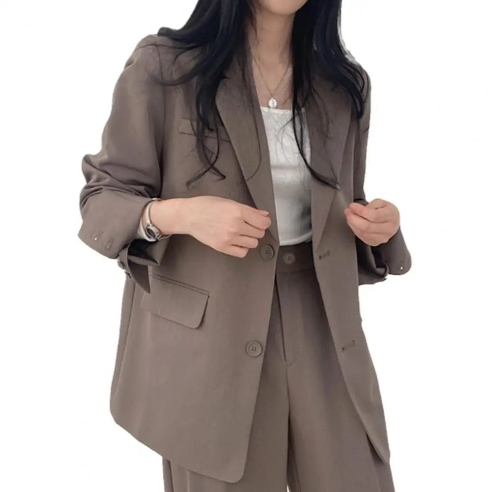 

Women Lapel Blazer Spring Autumn Casual Suit Coat Lapel Long Sleeve Flap Pockets Solid Color Loose Fit Casual Blazer Workwear