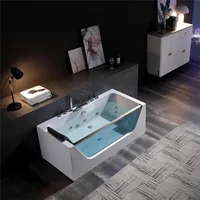 59 x 29" Whirlpool Tub,Acrylic Jetted Bathtub with 11 Jets,Hydromassage with Chromatherapy,3-Side Apron,58 Gallons 1