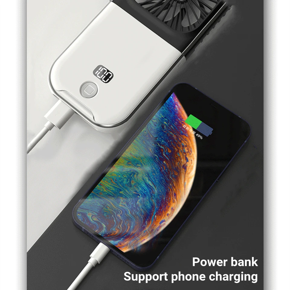 Mini Portable Outdoor Hand Fan Hanging Neck Fan USB Charging 3000mAh Battery Powered 180° Folding Wireless Table Air Cooling Fan 3
