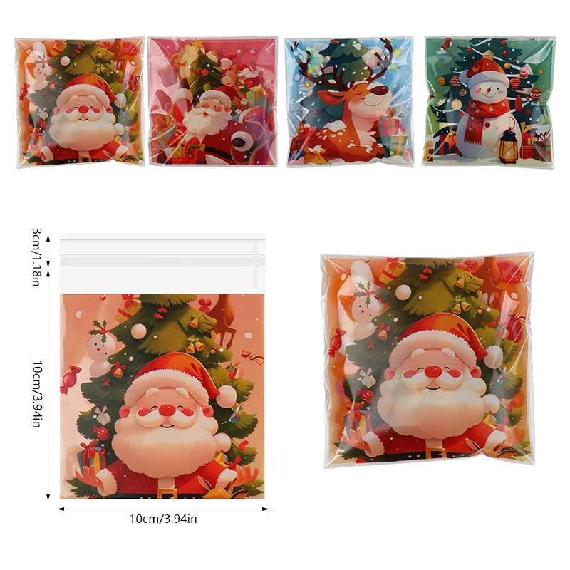 100 Stücke Cartoon Weihnachten Süßigkeiten Cookie Taschen Selbstklebende Geschenkverpackung Opp Taschen 2026 Neujahr Party Dekoration Lieferungen – Detail 11