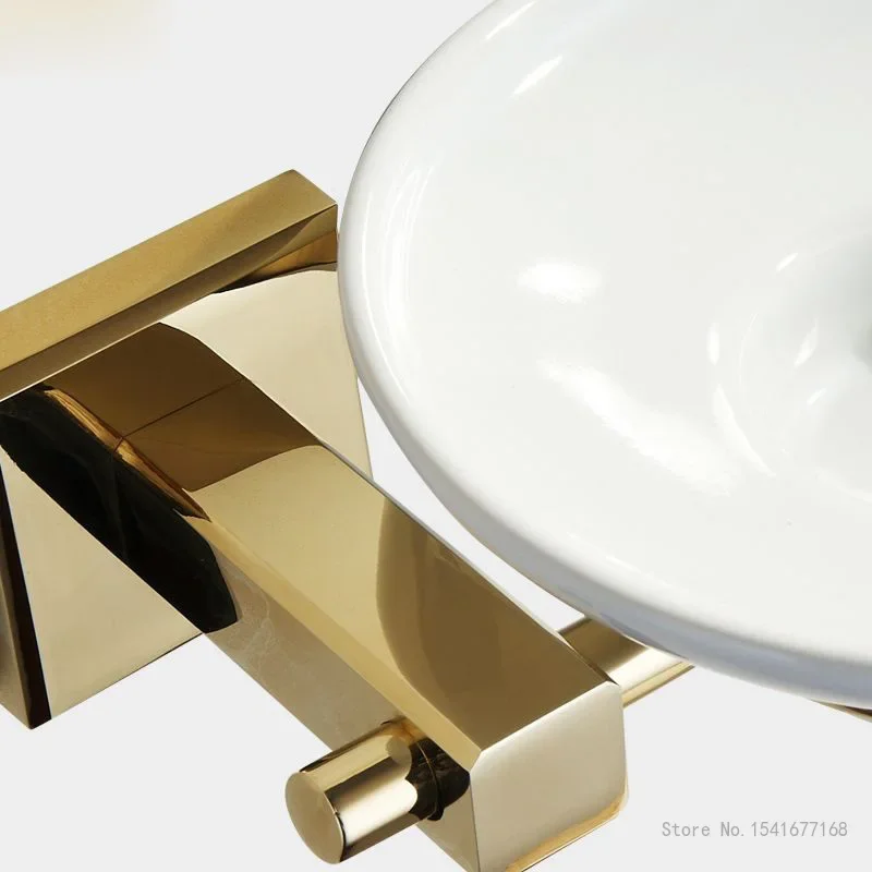 Nordic Wall-mounted Soap Dish, Toilet Soap Rack, Home Punch-Free, Gold Brass, Zinc Alloy, Glass, Ceramic Single Drain, 1Pc