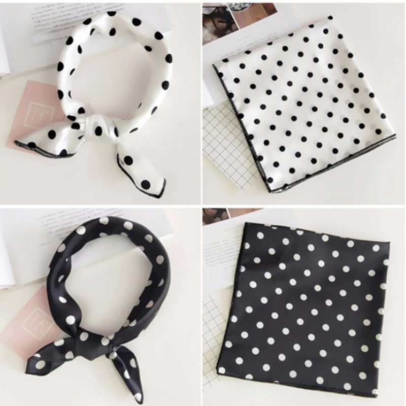 2025 Summer Brand Satin Scarf Square Women Foulard Dot Bandana Shawls And Wraps Fashion Lady Office Small Hair Neck Scarves