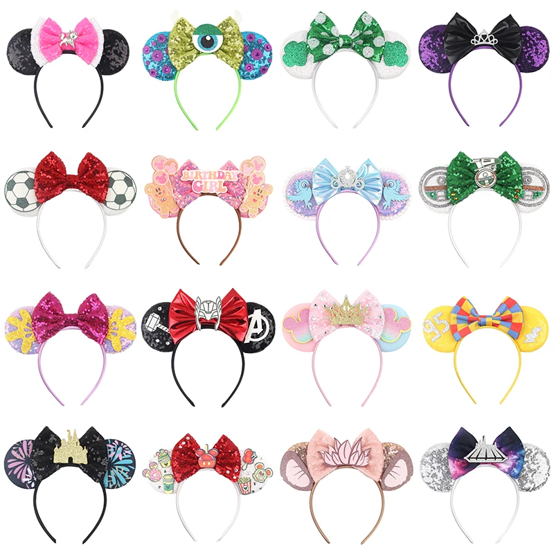 

10Pcs/Lot Girls Birthday Disney Ears Headbands Women Princess Mickey Mouse Bow Hairbands Wholesale DIY Party Hair Accessories