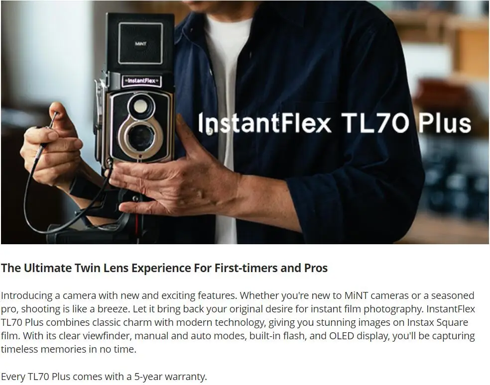 DUTRIEUX MiNT TL70 Plus Twin-Lens Instant Camera use Fujifilm instax + Free Square film