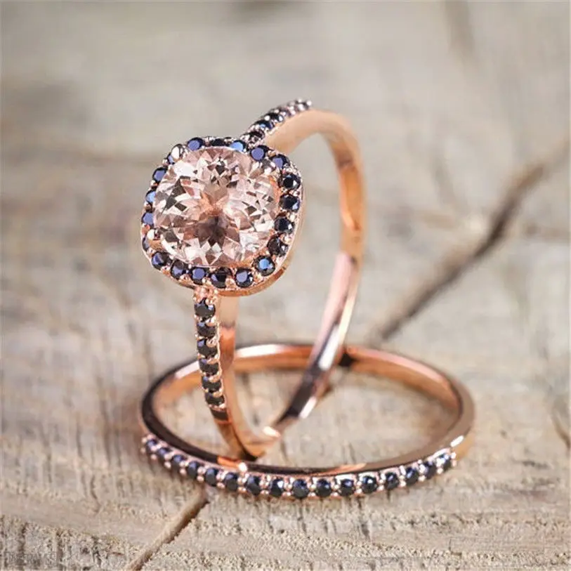 

18k Rose Gold Ring Natural Rose Quartz Sone Jewelry Gemstone Anillos Bizuteria for Women Bijoux Femme Bague Gold Diamond Rings