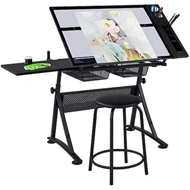 

Yaheetech Drawing Table, Art Craft Desk with Adjustable Tabletop, Painters/Artist Work Station, Study Table with Stool