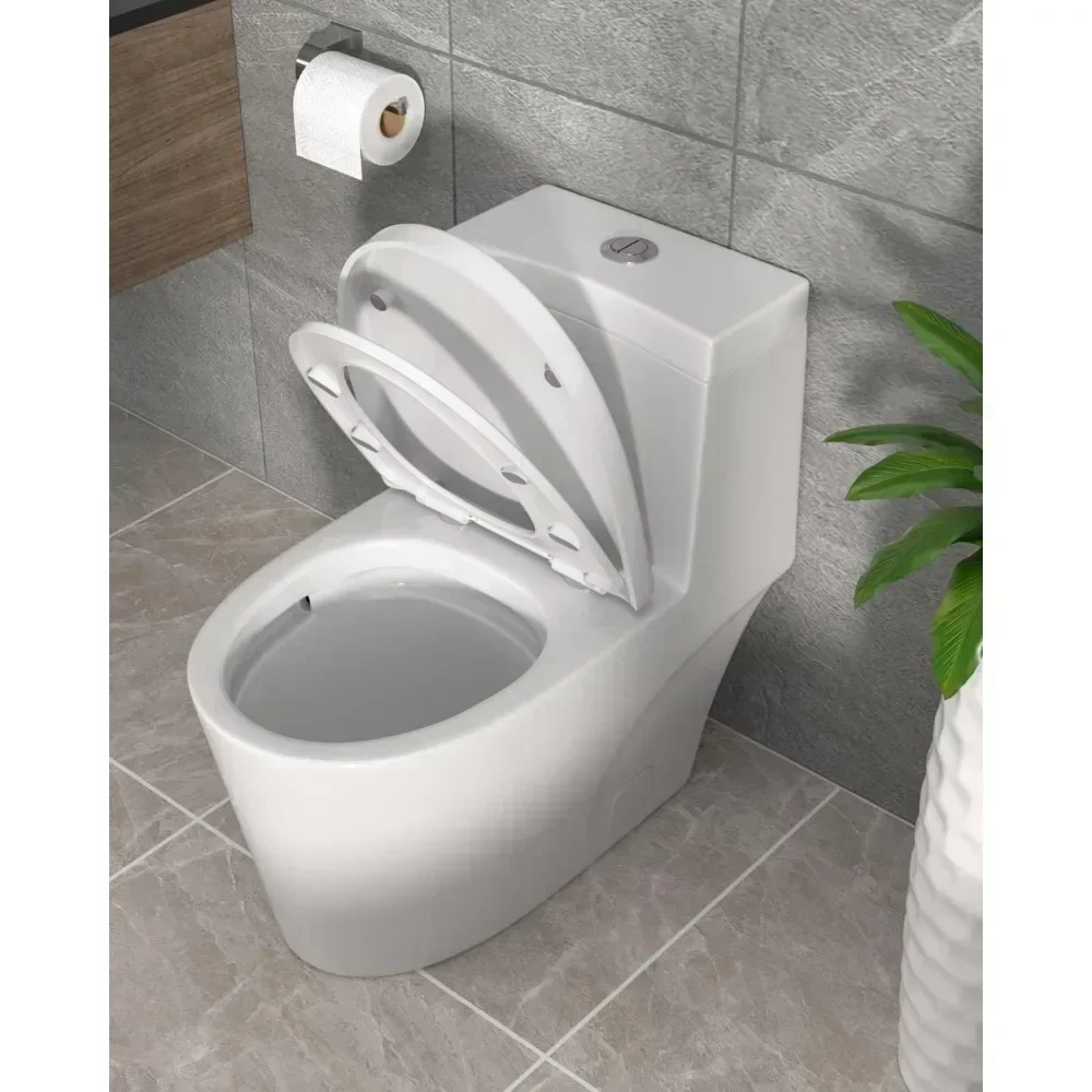 Modern Oval Integrated Toilet in Bathroom with Soft Close Seat, High Efficiency 1.1/1.6GPF Dual Flush, 12" Rough 5