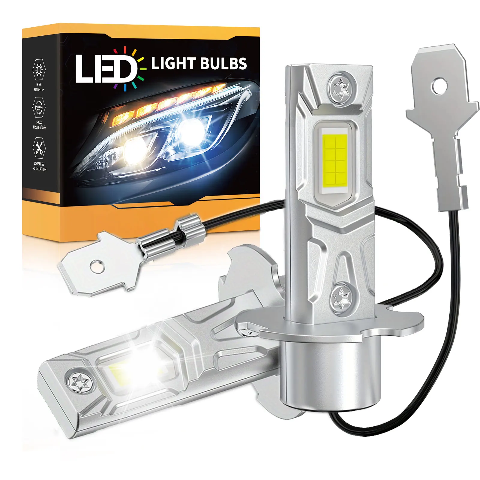 2개입 180W H3 LED 헤드라이트 전구 캔버스 1:1 12V 18000LM 6500K..