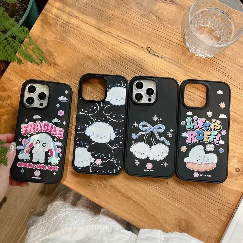 Cute White Dog Black Frosted Phone Case Cover for IPhone 13 14 15 Pro Max Case