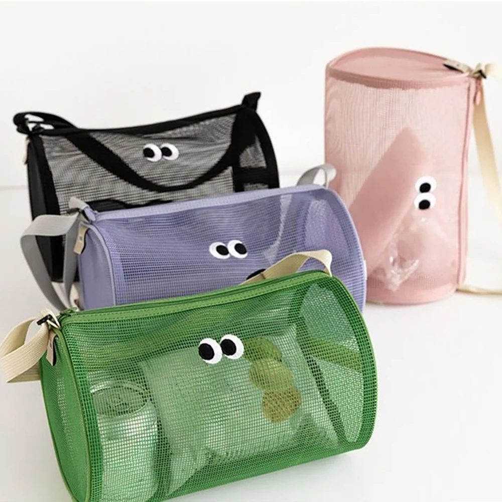 

New Candy Color Clear Mesh Cosmetic Bag Cute Big Eyes Make Up Case Kawaii Makeup Pouch Makeup Case Portable Toiletry Storage Bag