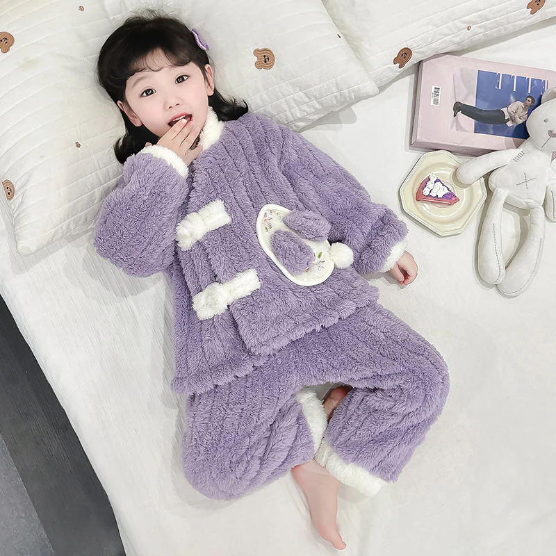 الفتيات 2 قطعة منامة الفانيلا مجموعة الأطفال الوردي/الأرجواني ملابس المنزل ملابس خاصة الخريف/الشتاء المتسكعون لعمر 2-10 سنوات