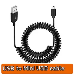 Coiled Spring Mini USB Charging & Data Transfer Cable - 2.5M Length (USB A to Mini - B 5P)