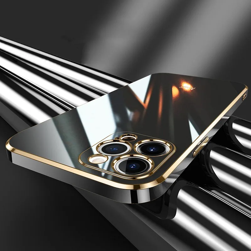 Custodia per telefono con bordo placcato quadrato per IPhone 15 11 12 13 14 Pro Max Mini Plus Custodia protettiva morbida in silicone tinta unita_voghion.com