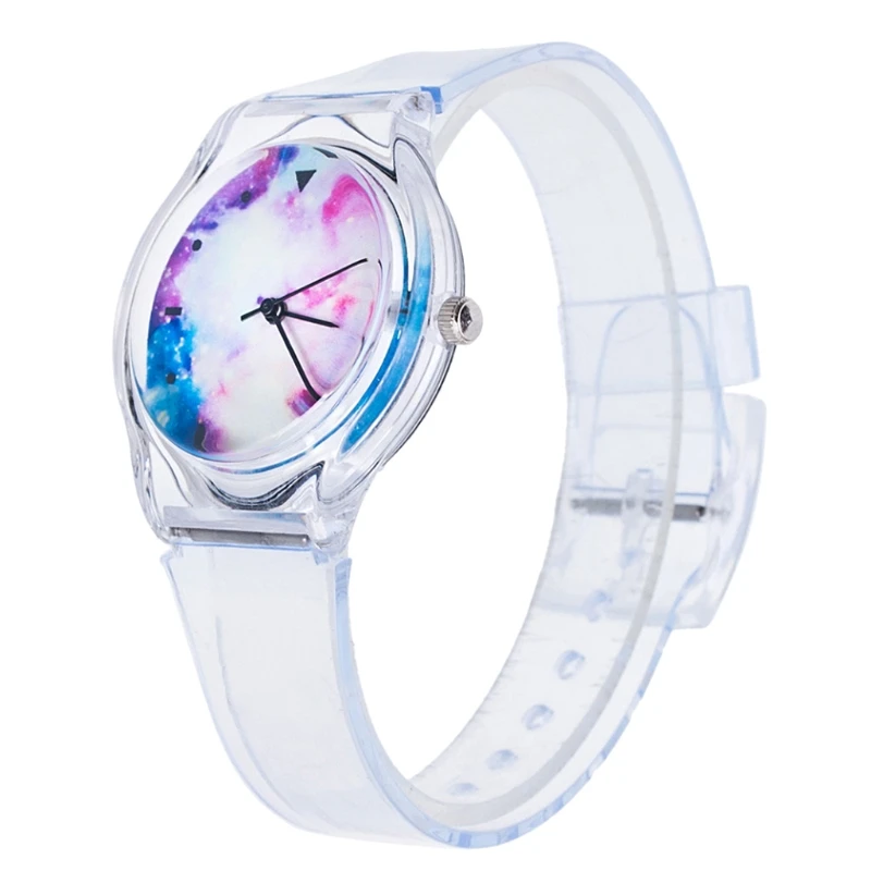 

Clear Silicone Multicolor Rainbow Dial Wristwatch Round Watch Kids Women