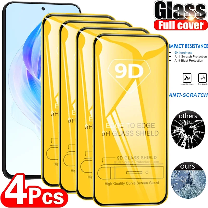 4-Pack 9D Full Cover Tempered Glass Screen Protector - Clear HD Protection