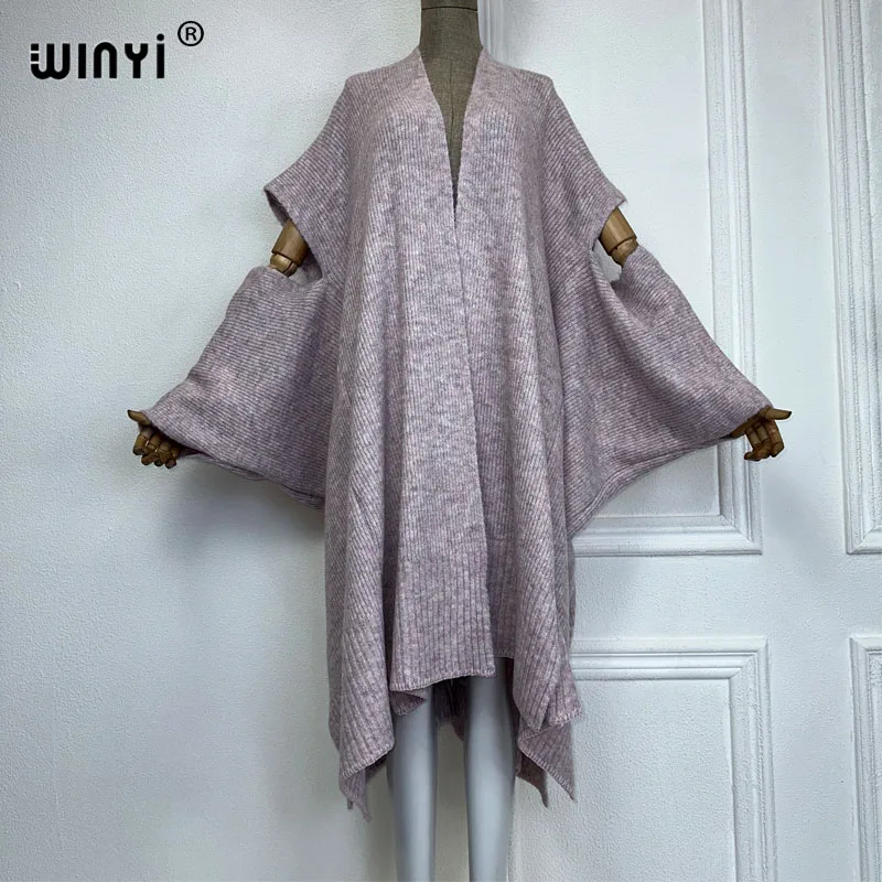 

WINYI new Women Knitting elegant coat Catwalk Capes Autumn 2023 Female Fashion kimono Cloak winter clothes women cover-ups dress