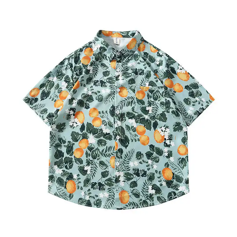 

Men Women All-over Printed Short-sleeved Floral Print Shirts Trendy Summer Hawaiian Resort Style Beach Loose Casual Blouse Tops