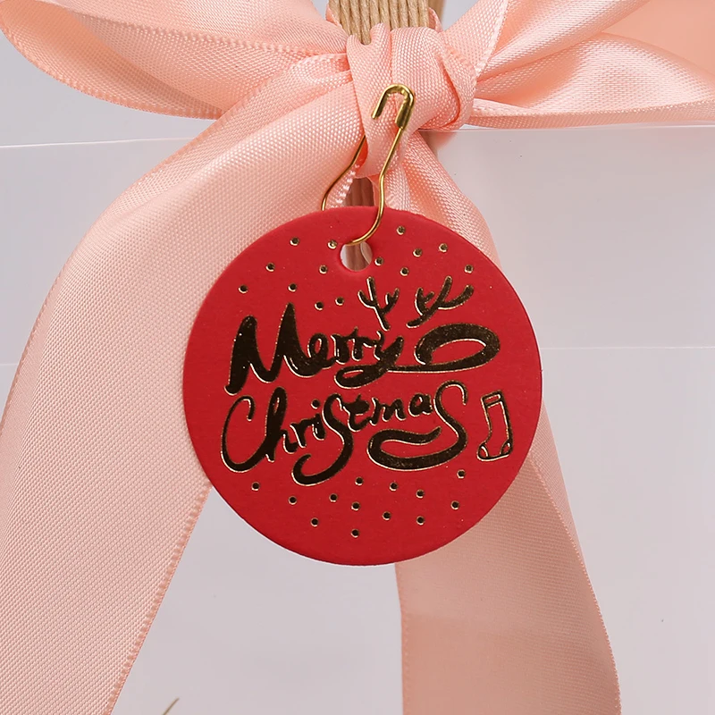50pcs Merry Christmas Tags Bronzing Gift Hang Tag Round Paper Christmas Decorations Gift Card DIY Gift Packaging Thank You Cards