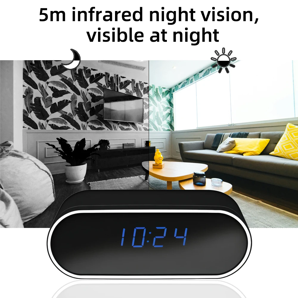 Wireless mini clock camera supports WiFi night vision IP HD 4K camera, used for home and office monitoring, nanny network cam 3