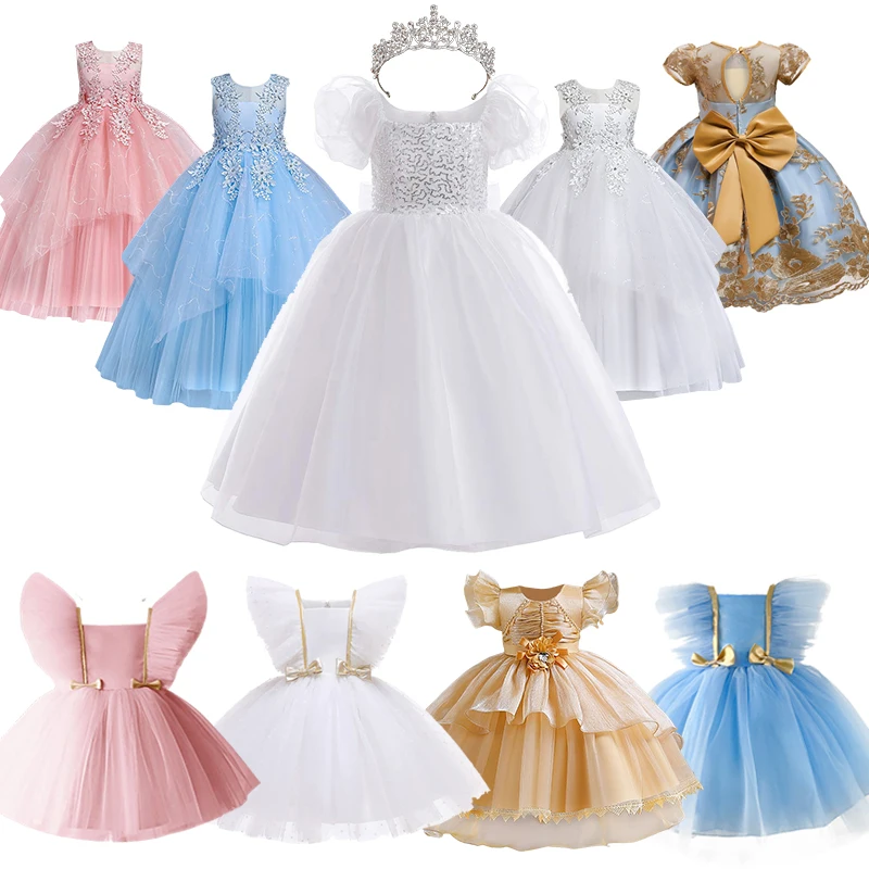 

Girls Princess Dress Sequin Lace Tulle Wedding Party Tutu Gown For Children Kids Evening Formal Pageant Vestidos With Crown