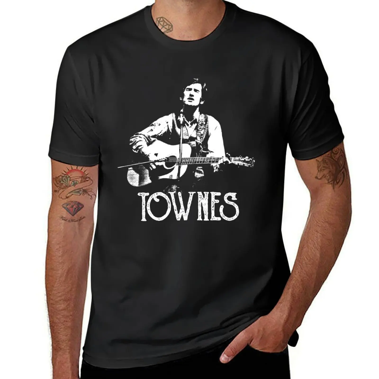 

Townes Van Zandt - White Stencil T-Shirt plus sizes vintage summer tops mens big and tall t shirts
