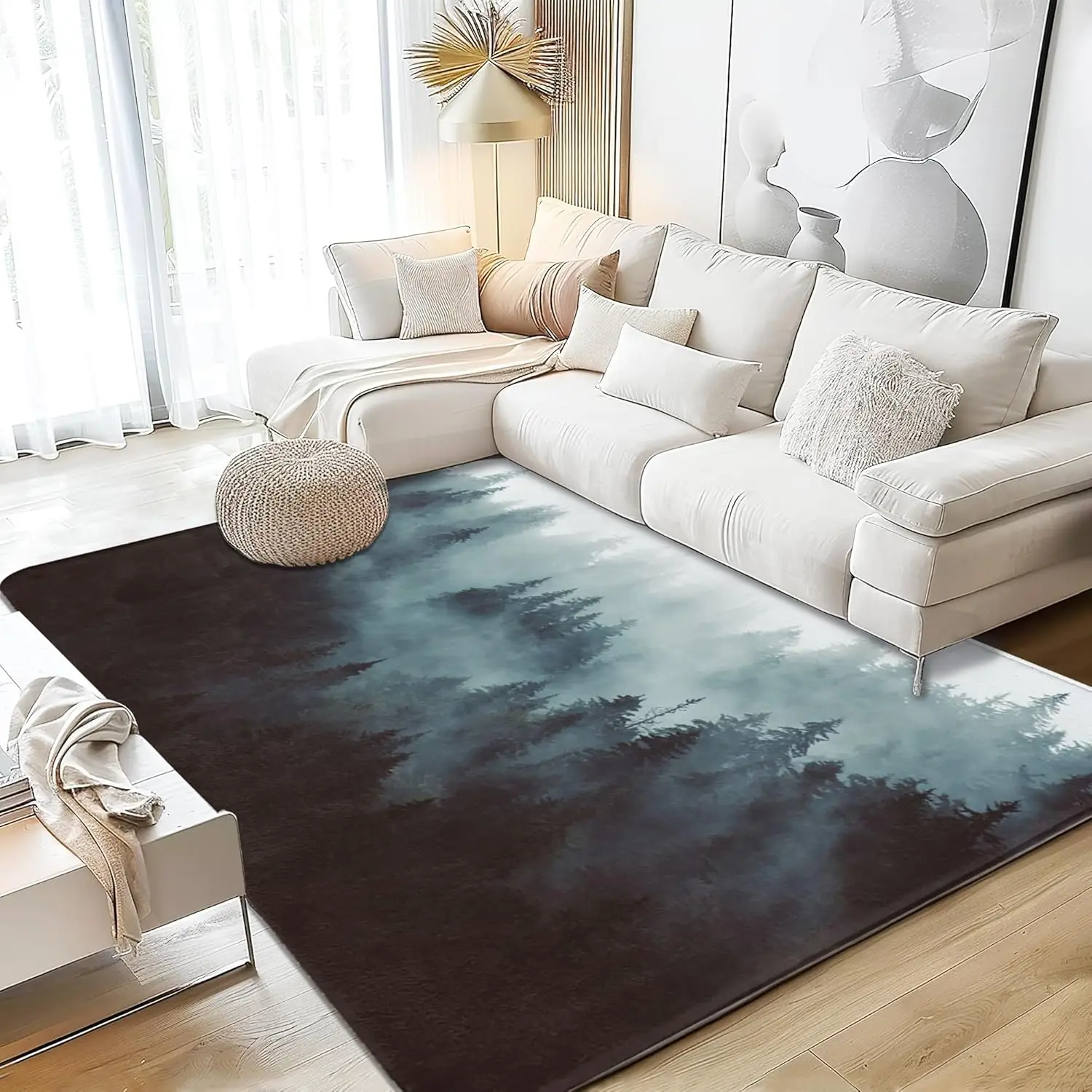 שטיח אמנותי מודרני אבסטרקטי בצבעי מים עם דוגמת גרדיאנט ועיגול לסלון עיצוב גיאומטרי לקישוט הבית