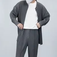 Pleats Original Pleated Jacket Men's Casual 2024 Spring And Fall Jacket Long-sleeved Stand-up Collar Pleated Tops Men's Clothing 2