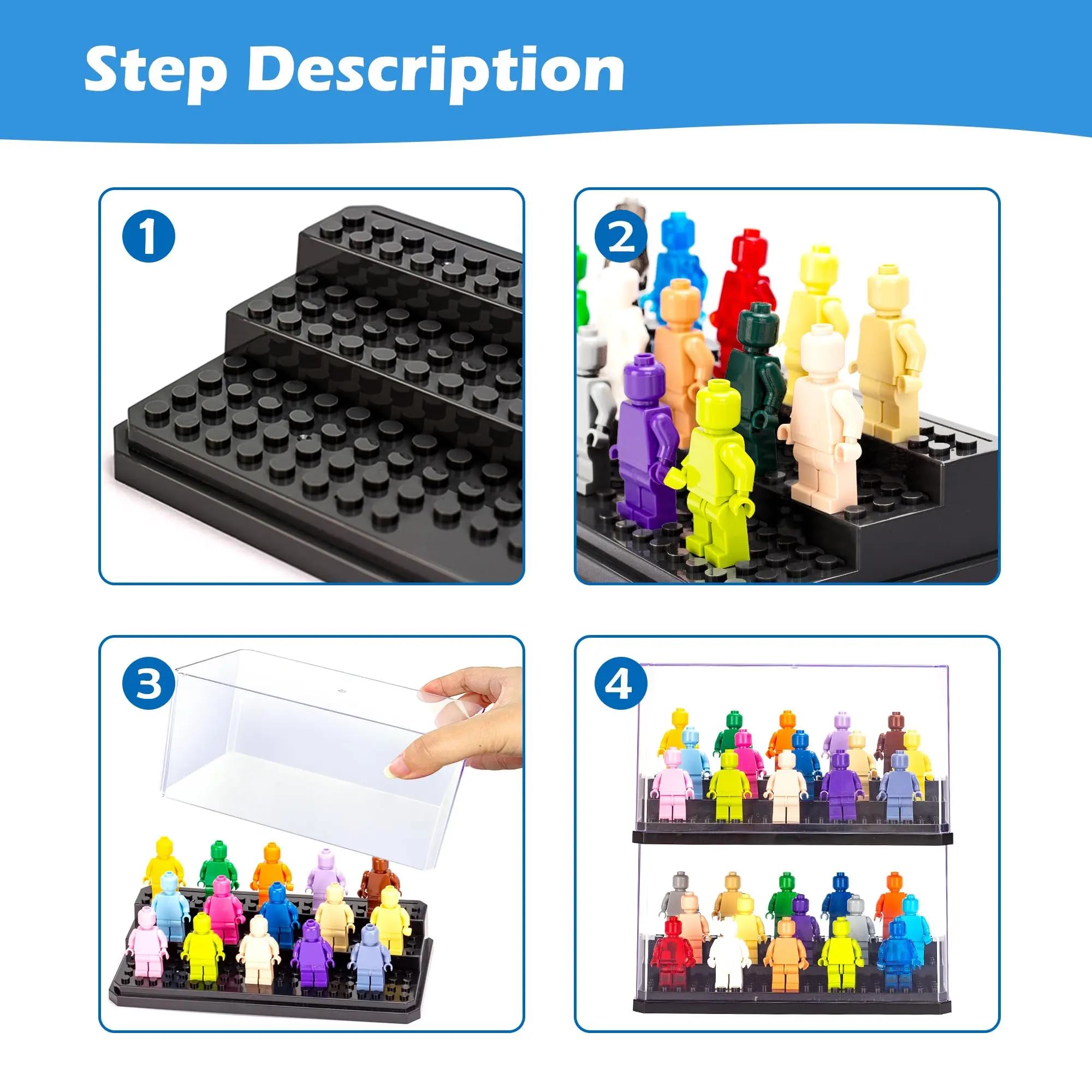 Vetrina Acrilica AELS A 3 Livelli – Espositore Antipolvere Per Mattoncini, Minifigure E Modelli (trasparente E Nero)