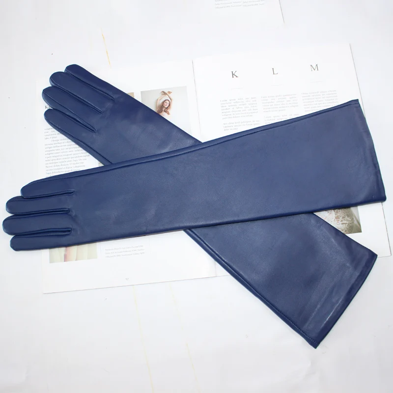 New women's long sheepskin gloves Classic solid color at elbow Versatile windproof warm fleece driving leather gloves