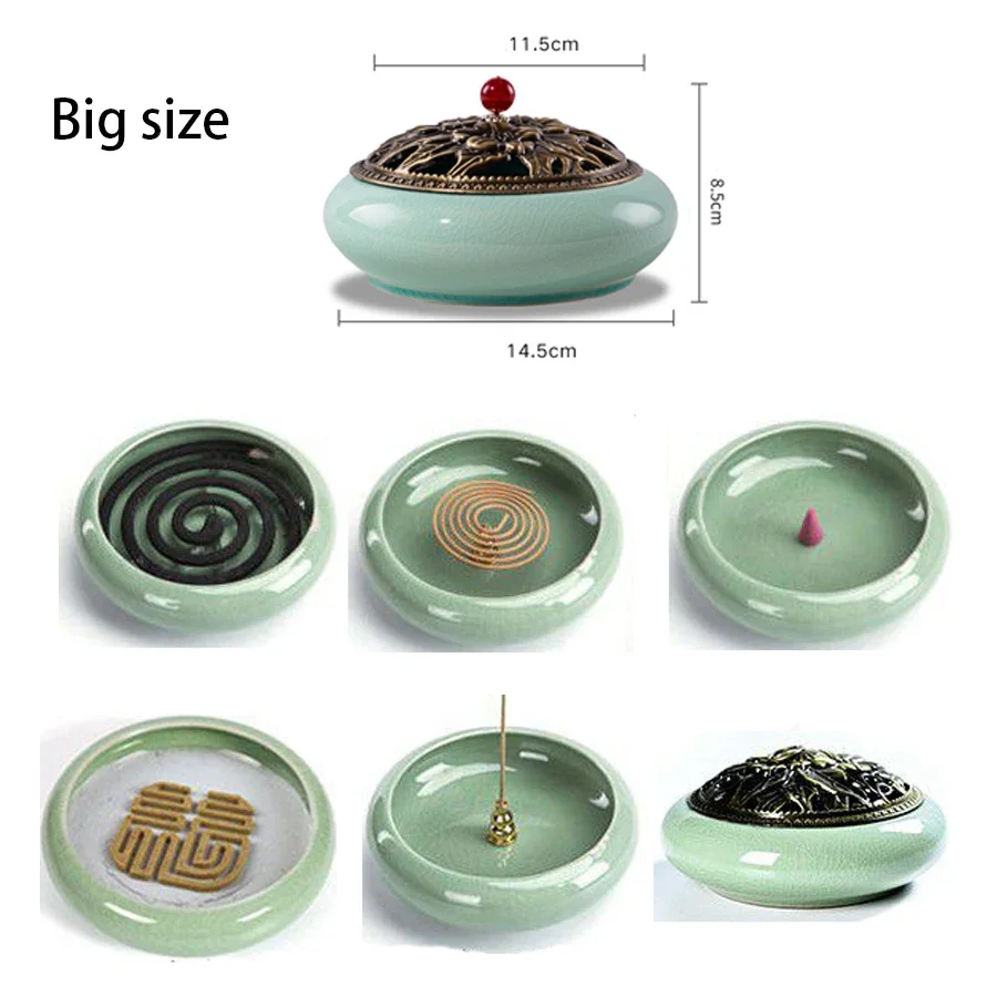 Y The Large Mosquito Coil Tray Living Room Incense Sticks Burner Dragon Sandalwood Ceramic with Lid Home Fireproof Cone Censer - Image 4