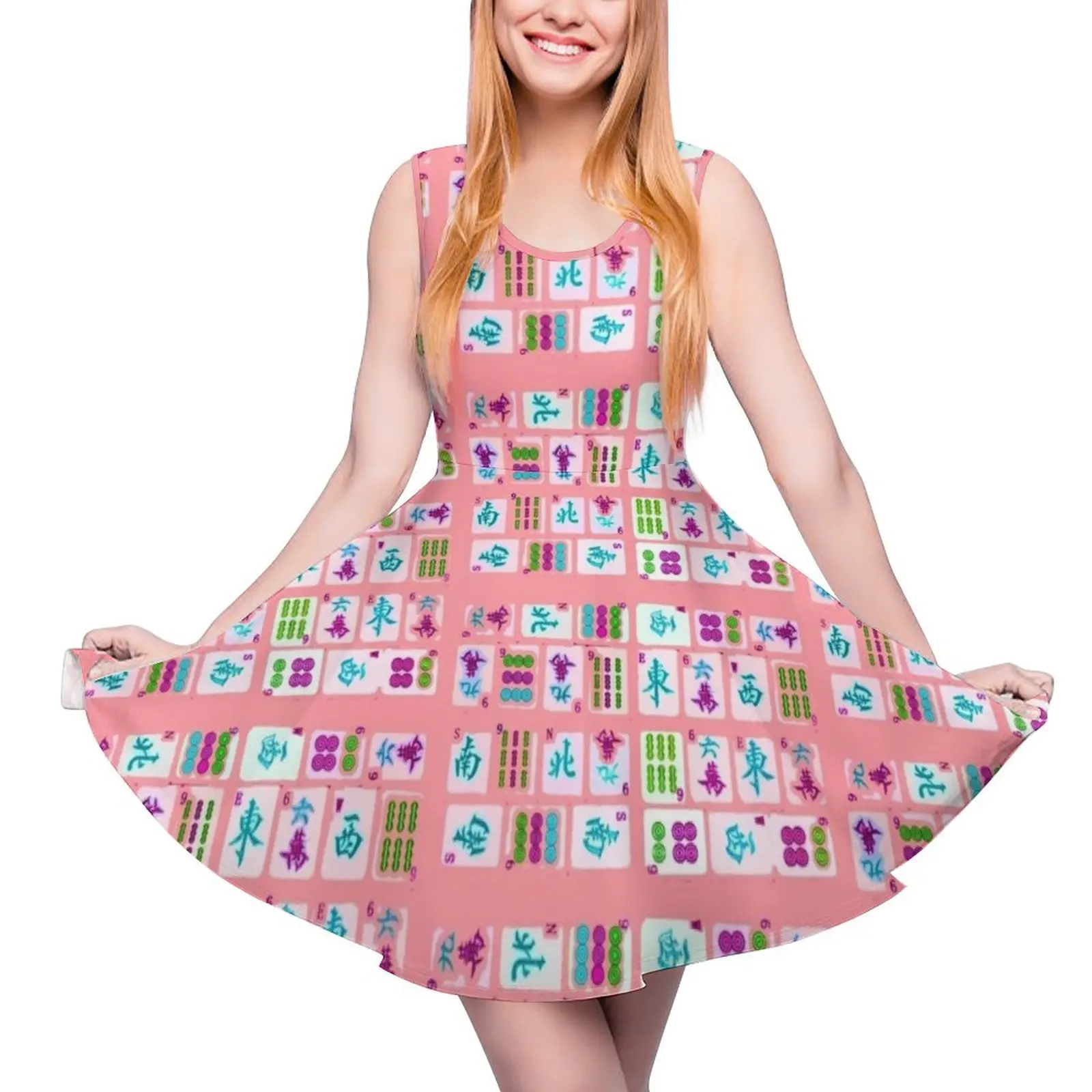 Pink Tiles Sleeveless Dress evening dresses women Aesthetic clothing Elegant gowns