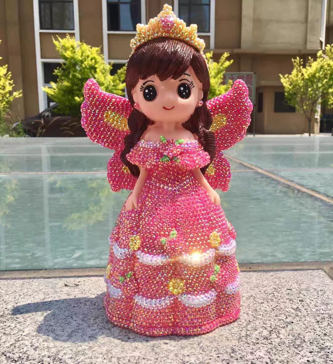 Strass Prinzessin Puppe Ornament Münzfach Mosaik Bling Schönheit Mädchen Statue Hause Dekorative Kinder Geburtstag Weihnachten Geschenk – Detail 15