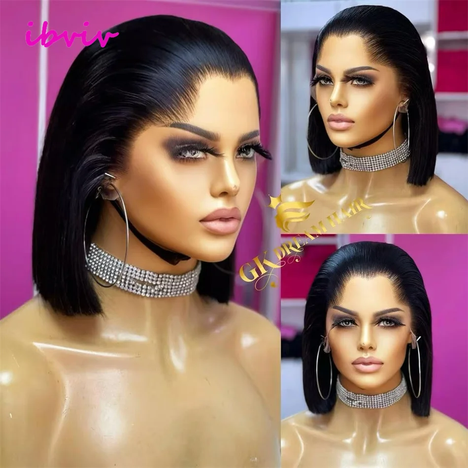 100% 210 densité 13×4 sans colle Bob cheveux humains dentelle avant perruque brut vietnamien os droit pré-plumé dentelle frontale perruques de cheveux humains