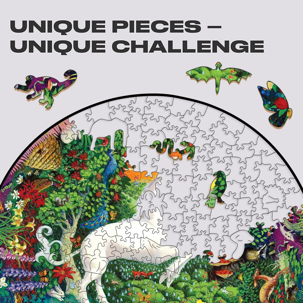 Creative Wooden Jigsaw Puzzle Board Games Animal White Unicorn Round Shaped Wood Puzzles Toy Secret Puzzle Box Package Best Gift