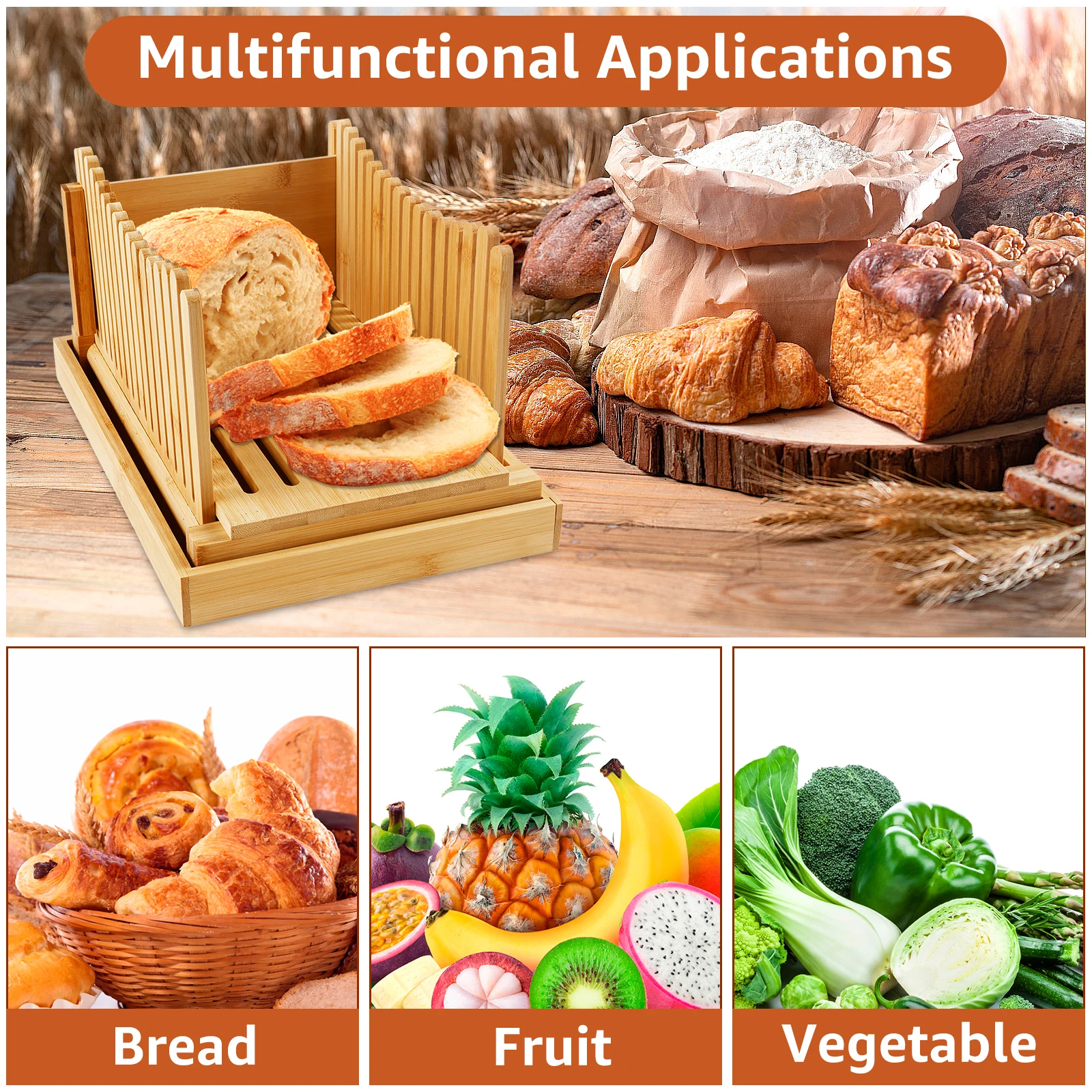 Affettatrice Per Pane Manuale Regolabile, Con Vassoio Raccogli-briciole - Per Pane, Baguette, Torte (spessore 1,2 Cm) - 2