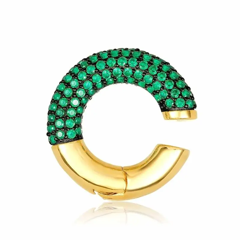 1PCS 925 Silver Ear Cuff Green Zircon Stone Clip Earring for Woman Trend INS C-Shape Luxury Jewelry Bijoux Femme Y2K ear clip earrings,clip earrings,ear clip,ear accessories