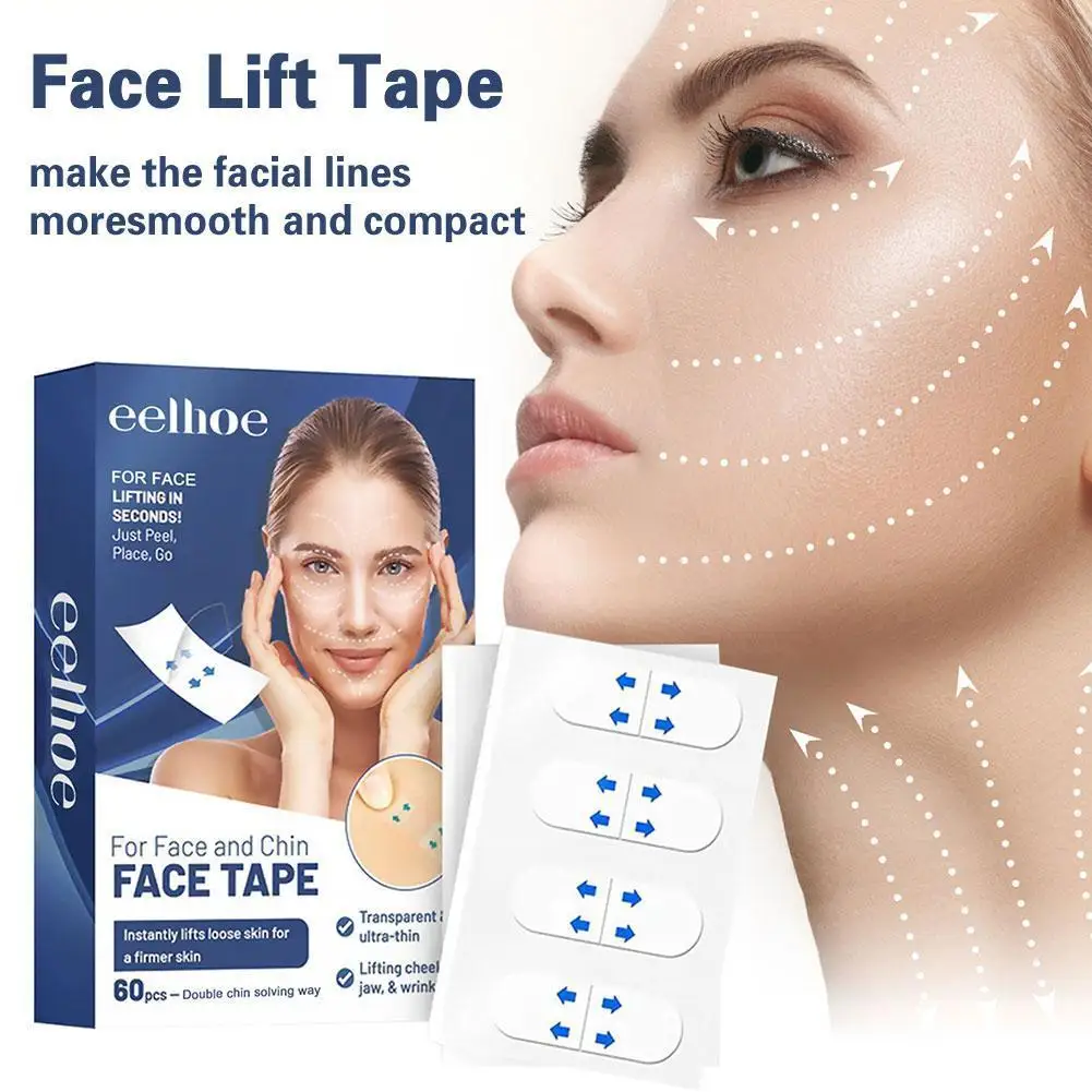 60Pcs Face Lift Tape Invisibile Face Lifter Tape V Face Makeup Nastro Adesivo Traspirante Lift Sticker Strumenti Di Sollevamento Trucco Istantaneo