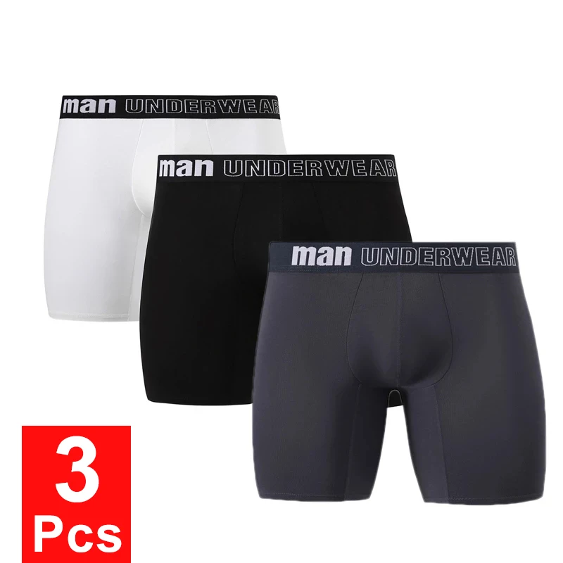 

3Pcs/lot Large Size Cotton Mens Panties Underwear Long Leg Boxer Shorts Men Mid Waist Underpants Cueca Male Hombre Boxers M-7XL