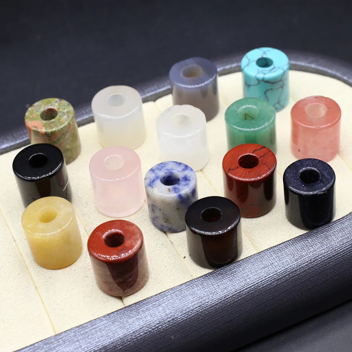 

Natural Stone Big Hole Bead Cylindrical Natural Agts Beads for Making DIY Jewerly Necklace Earrings Bracelet Accessories 16x15mm