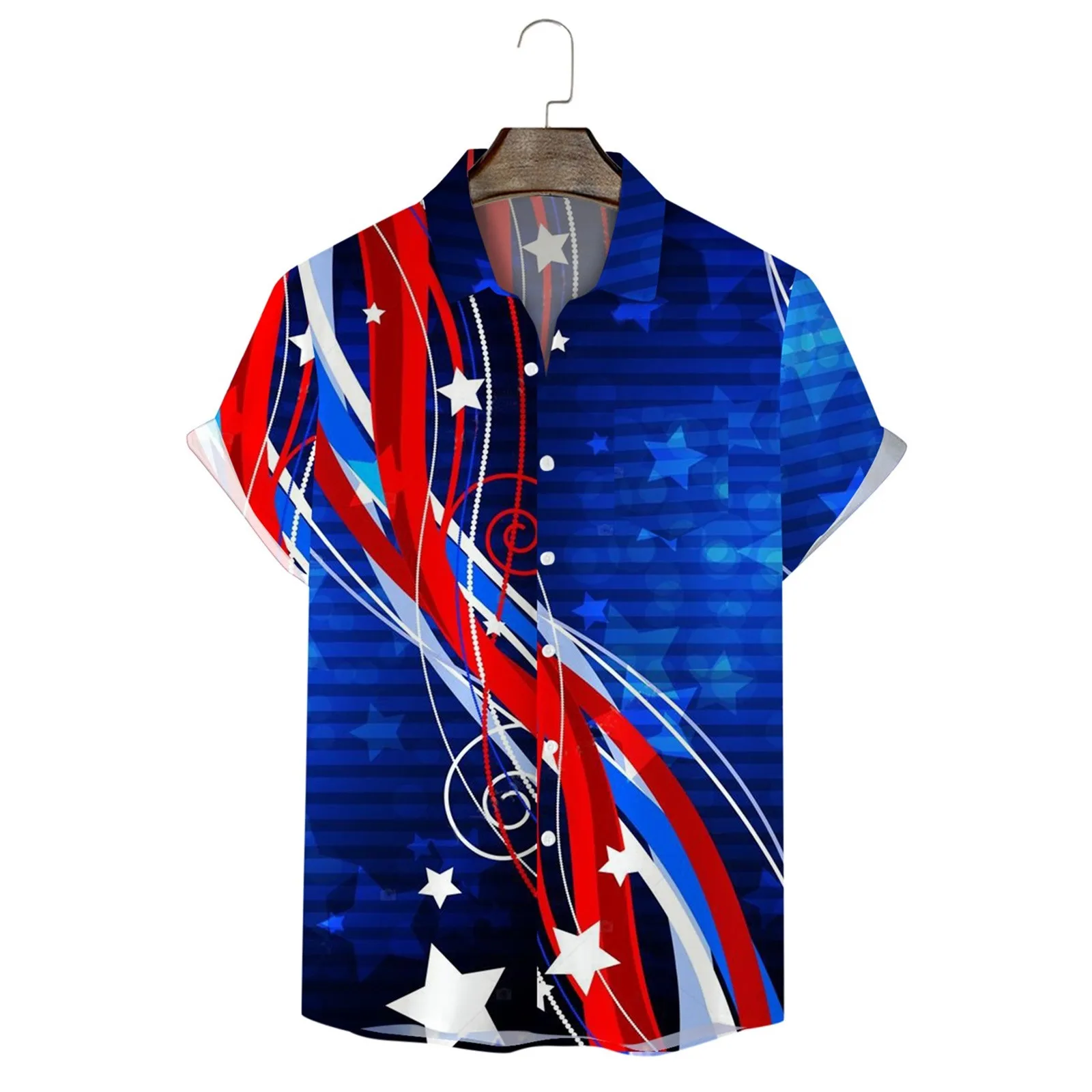 

Mens Independence Day Flag 3D Digital Printing Personalized Fashion Lapel Button T Shirt Shirt Short Camisas De Hombre Loose