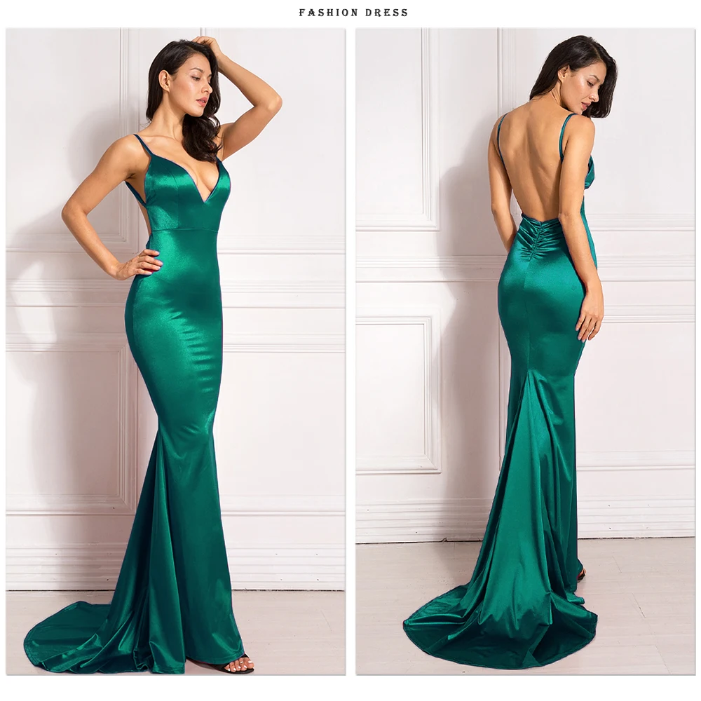 long sleeve formal dresses Fuchsia Backless Mermaid Prom Dress Stretchy Satin Deep V Neck Ruched Slip Padded Wedding Evening Sexy Prom Gown blue ball gown