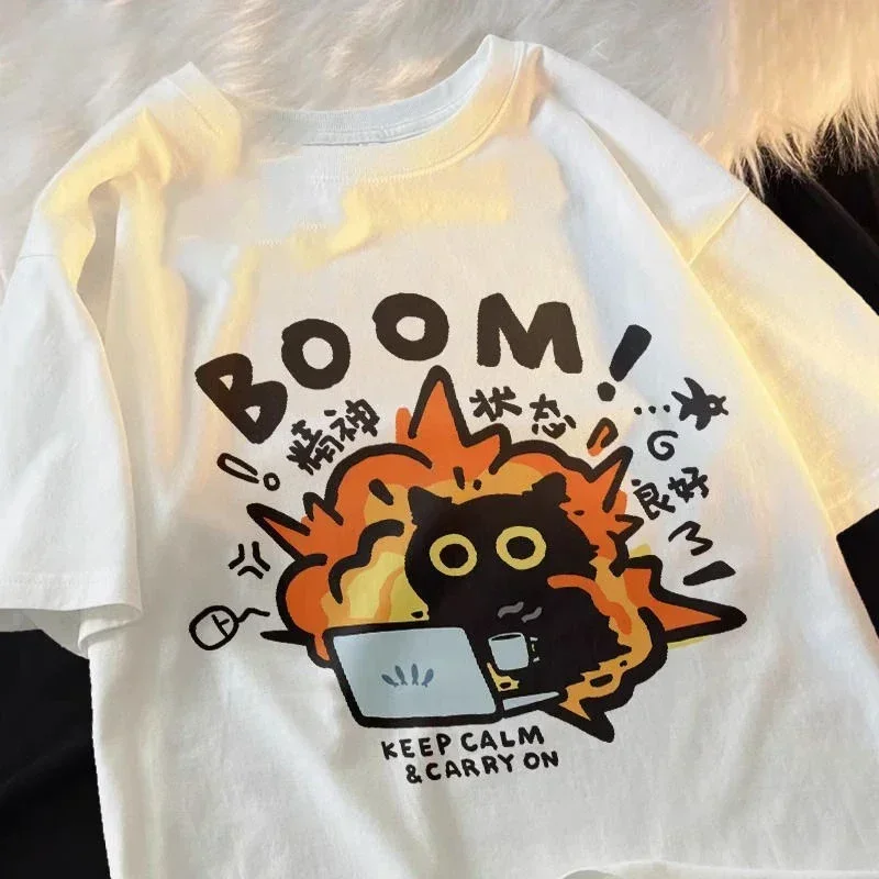 Kawaii Good Mental State Pure Short Sleeved T-shirt for Men Women Tee Clothes Loose Casual Cartoon Oversized Top Y2K Best Sellers In Women's Clothing