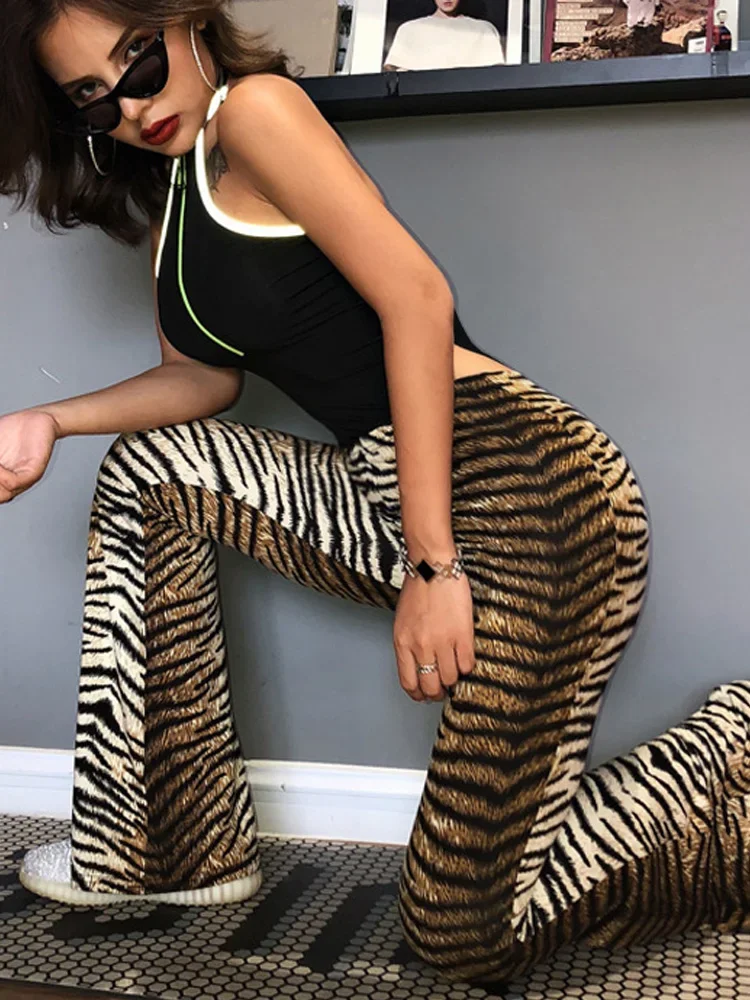 Spring and Autumn Fashion New Women's Tiger Print Trousers Streetwear Slim-fitting Flared Pants Elegant Women's Casual Pant