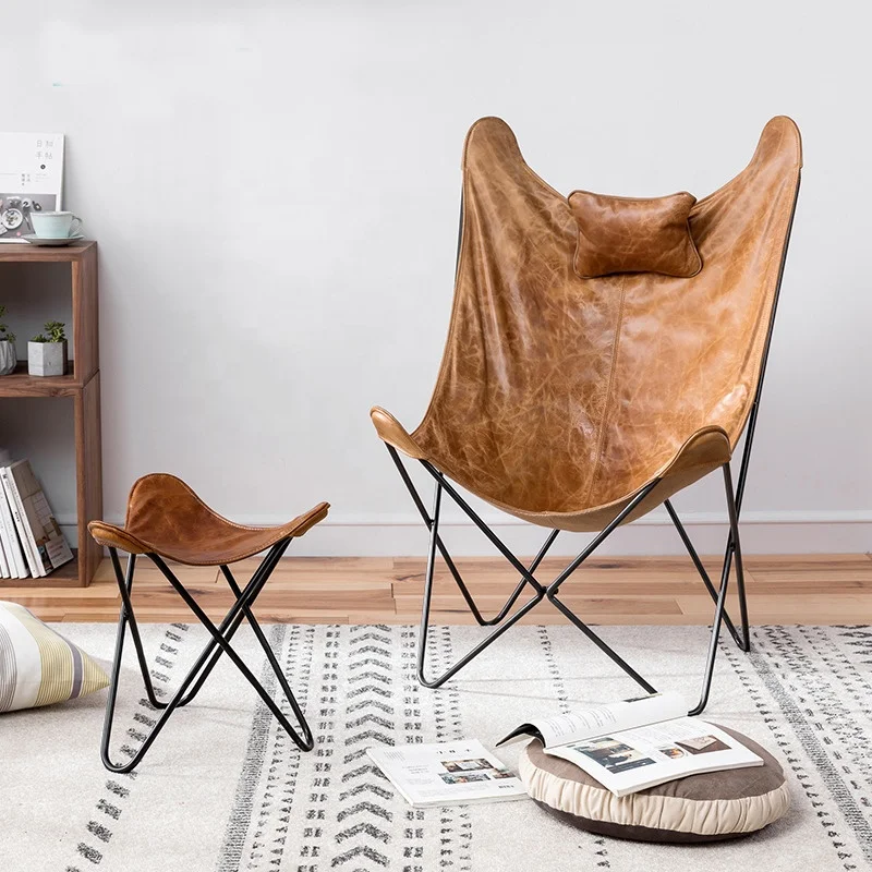 

ins hot selling leather lounge chair leather butterfly chair