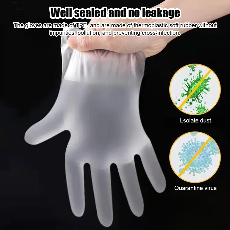 100Pcs Latex Free Gloves TPE Disposable Gloves Transparent Non-Slip Acid Work Safety Food Grade Household Cleaning