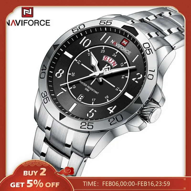 Naviforce Man Casual Wild Quartz Orologio Da Polso 3Atm Orologi Da Uomo In Acciaio Inossidabile Resistenti All'Acqua Day And Date Display Reloj Hombre