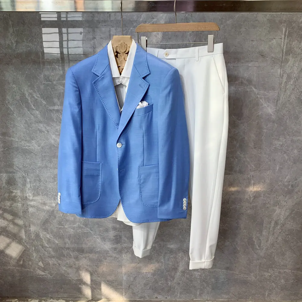 

2022 Spring New arrival Fashion Suit Men Long Sleeve Casual Blazers Male Korea Loose Handsome Two-piece Set Clothing Pant H250