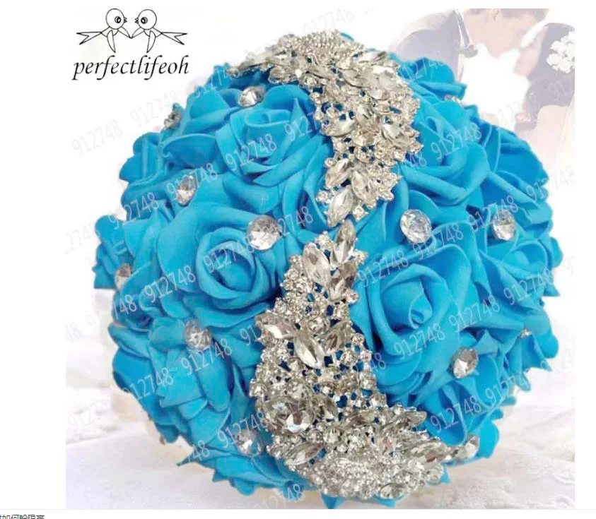 Bouquet Da Sposa In Fiori Artificiali Con Cristalli E Strass - Design Elegante, Manico In Raso, Perfetto Per Matrimoni E Damigelle
